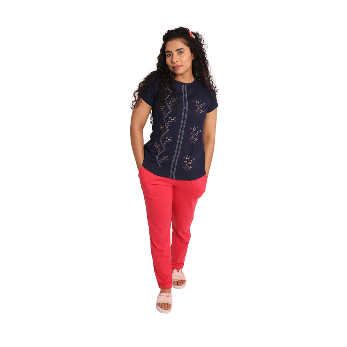 Deevaz Women Cotton Night Suit Set Printed Set of T-shirt & Pajama Nightwear Night Dress for Girls.