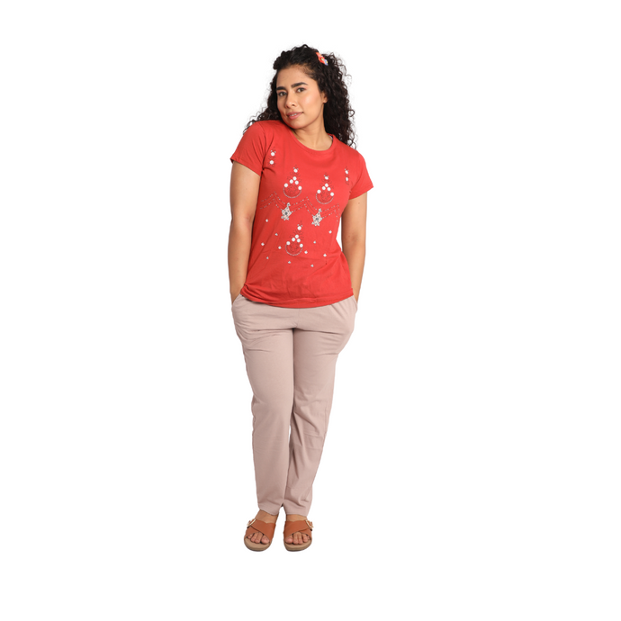 Deevaz Women Cotton Night Suit Set Printed Set of T-shirt & Pajama Nightwear Night Dress for Girls.