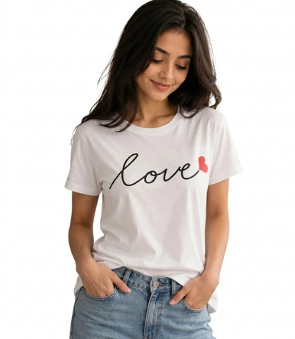 Deevaz Love Heart Graphic White T-Shirt for Women.