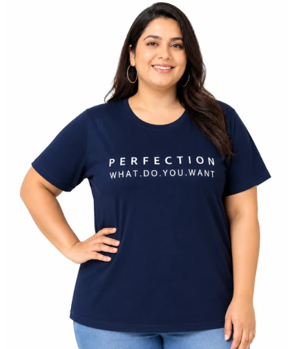 Deevaz Women's "Perfection" Graphic Tee – Navy Blue.