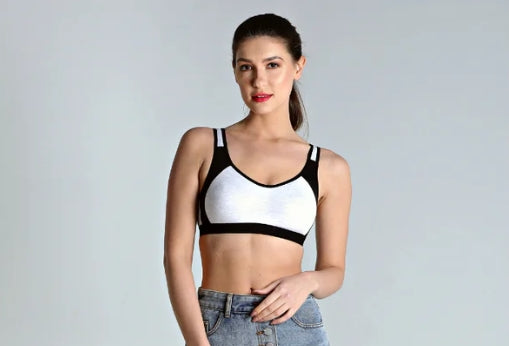 Deevaz Non-Padded Cotton Rich Sports Bra In Black Melange Colour Detailing.