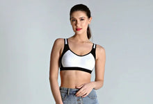 Load image into Gallery viewer, Deevaz Non-Padded Cotton Rich Sports Bra In Black Melange Colour Detailing.