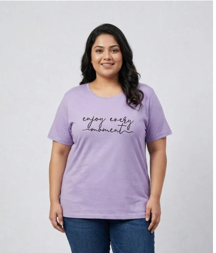Deevaz Women's Plus Size "Enjoy Every Moment" Graphic T-Shirt – Lavender.
