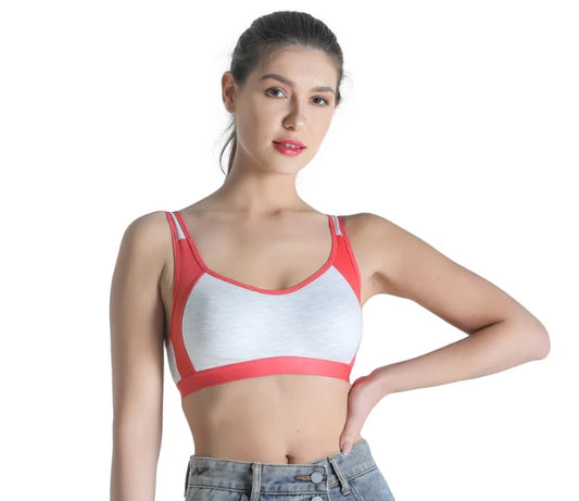 Deevaz Non-Padded Cotton Rich Sports Bra In Orange Melange Colour Detailing.