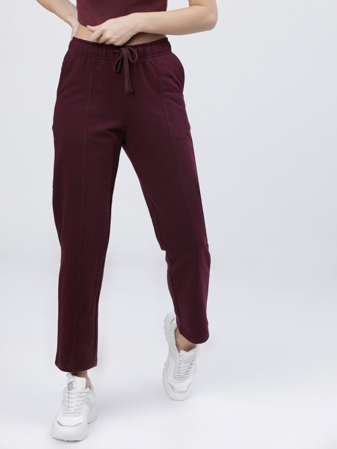 Deevaz Women Maroon Solid Port Royale Casual Straight Fit Track Pants In Maroon Color.