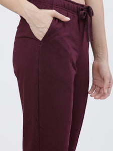 Deevaz Women Maroon Solid Port Royale Casual Straight Fit Track Pants In Maroon Color.