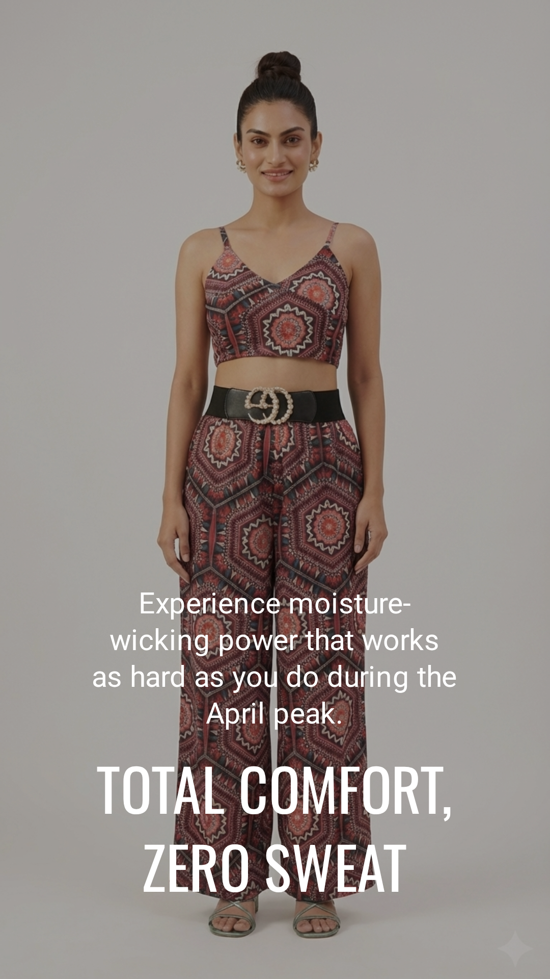 Women’s Sleeveless Crop Top & Wide‑Leg Pants Set – Bold Geometric Floral Print, Premium Essentials by Deevaz