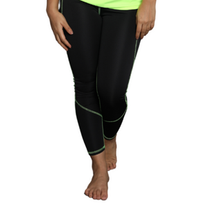 Deevaz Comfort & Snug Fit Active Ankle-Length Green Thread Stitching Tights In Black Color (Side Pocket)