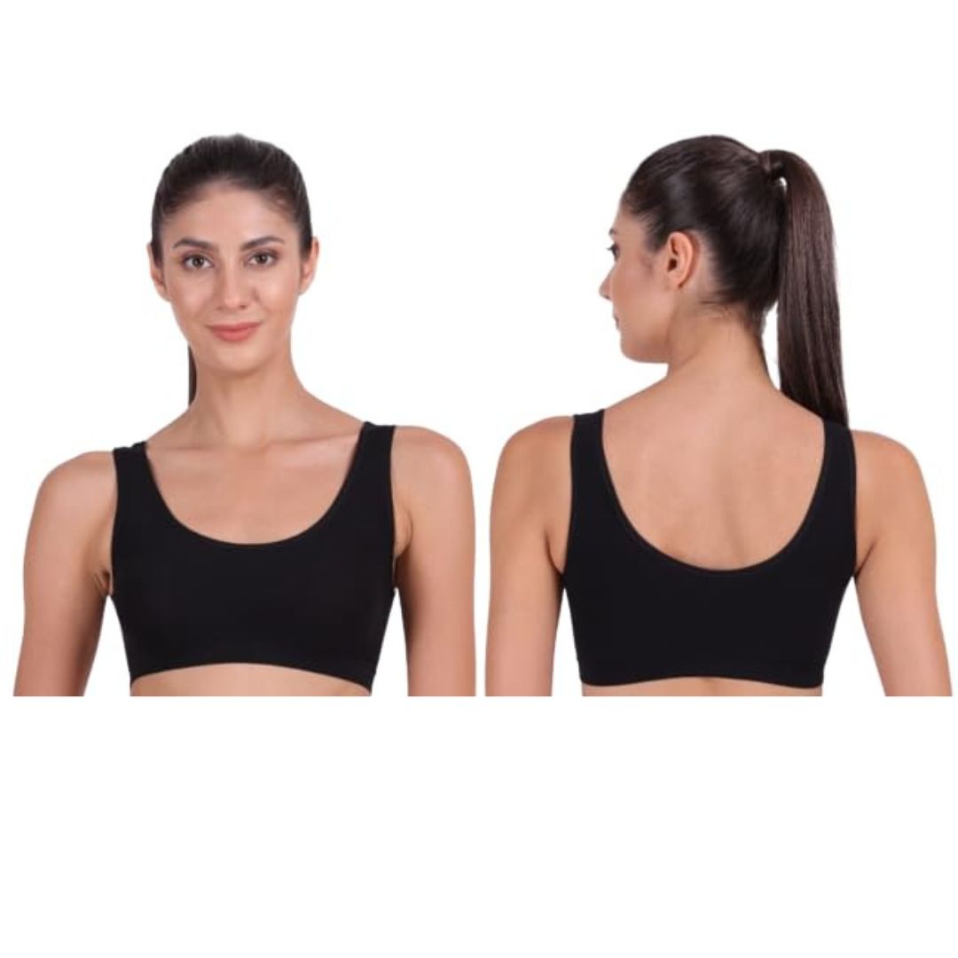 Deevaz Medium Impact Non-Padded non-wired Sports Air Bra in Black Colour for Teenagers