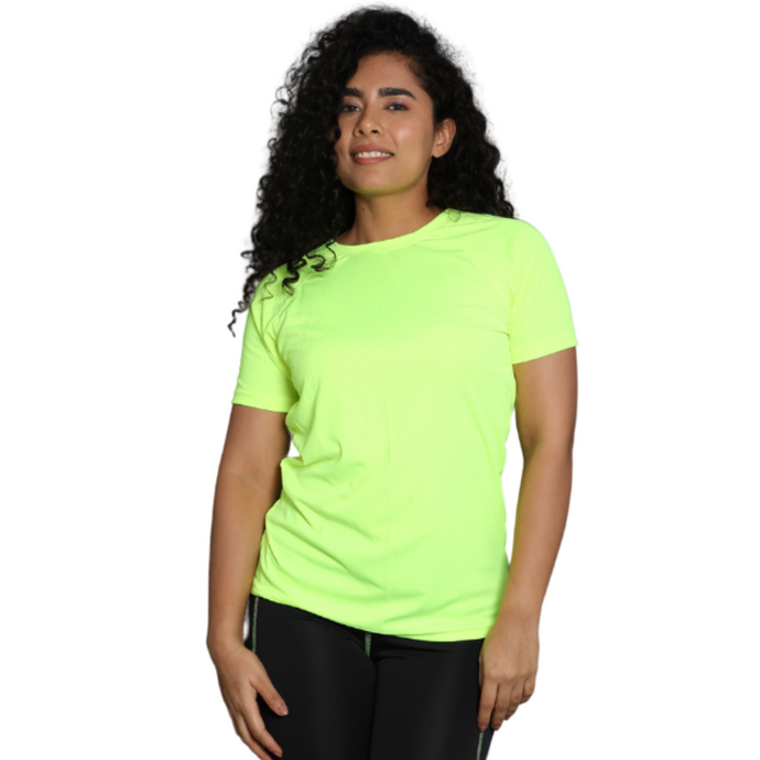 Deevaz Women Comfort Fit Round Neck Half Sleeve Neon T Shirts In Neon Green Color