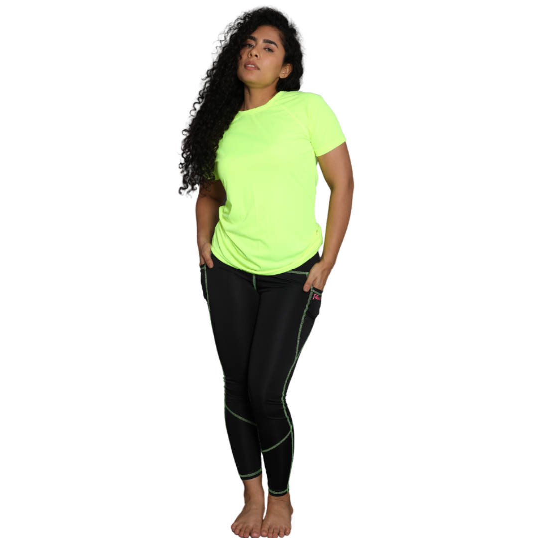 Deevaz Women Comfort Fit Round Neck Half Sleeve Neon T Shirts In Neon Green Color