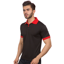 Load image into Gallery viewer, Deevaz Men&#39;s Polo Neck Half Sleeve Solid  Black and Red T-shirt.