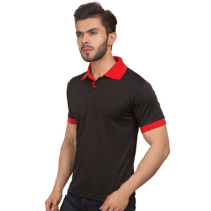 Deevaz Men's Polo Neck Half Sleeve Solid  Black and Red T-shirt.