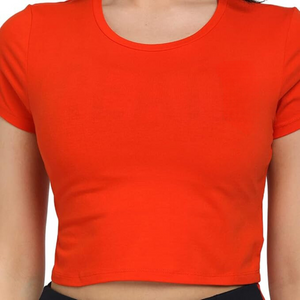 Deevaz Women's Cotton Plain Round Neck Half Sleeve Crop Top Red Color.