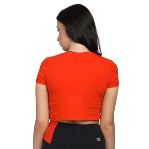 Deevaz Women's Cotton Plain Round Neck Half Sleeve Crop Top Red Color.