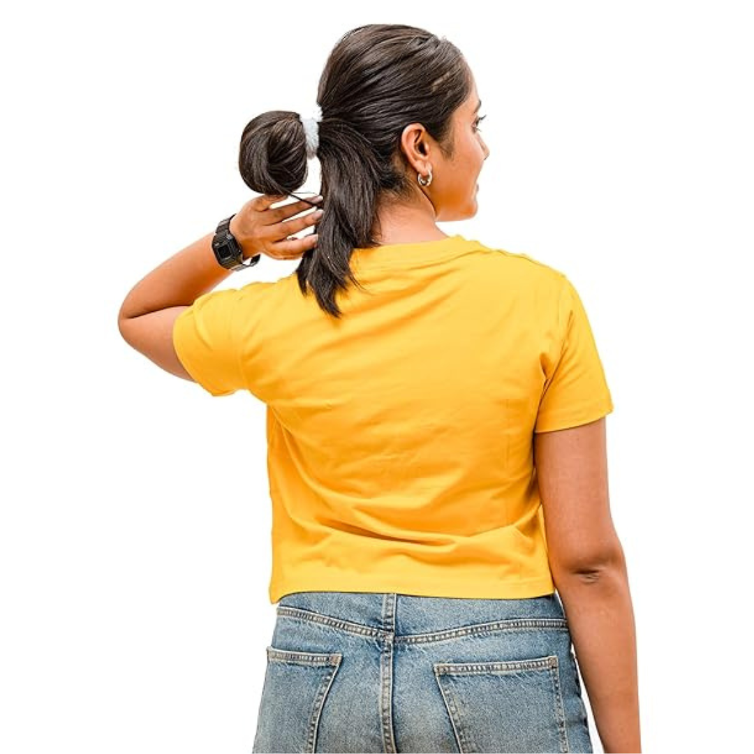 Deevaz Women's Cotton Plain Round Neck Half Sleeve Crop Top Yellow Color.