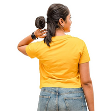 Load image into Gallery viewer, Deevaz Women&#39;s Cotton Plain Round Neck Half Sleeve Crop Top Yellow Color.