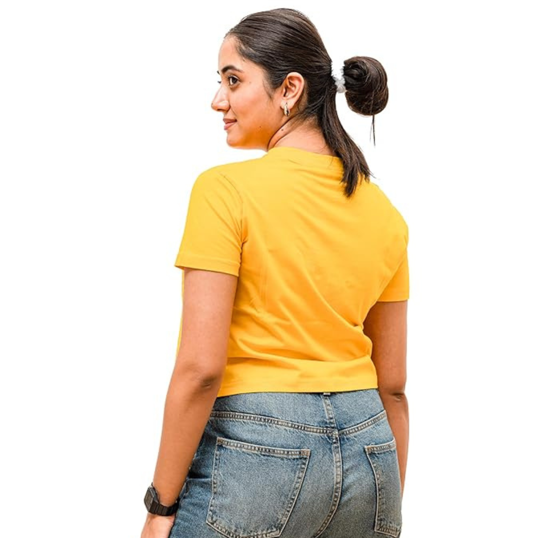 Deevaz Women's Cotton Plain Round Neck Half Sleeve Crop Top Yellow Color.