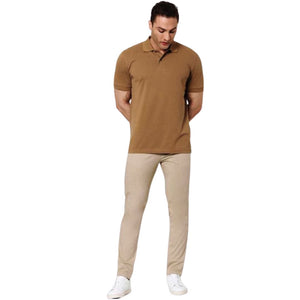 Deevaz Men's Solid Polo Neck Cotton Blend Brown T-Shirt.