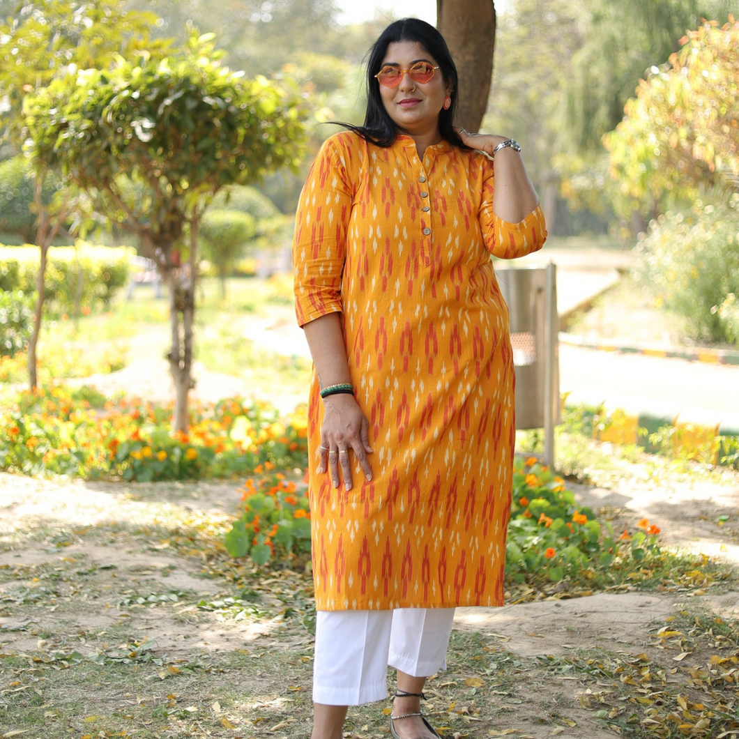 Deevaz Fashion And Lifestyle Women’s Cotton Stitched Ikkat Printed Kurti Women