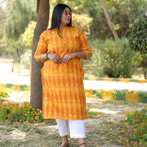 Deevaz Fashion And Lifestyle Women’s Cotton Stitched Ikkat Printed Kurti Women