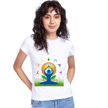 Load image into Gallery viewer, Deevaz Women’s Yoga T-Shirt, Colorful Yoga Pose Tee, Inspirational Quote Fitness Top, Yoga Journey Self-Discovery Shirt