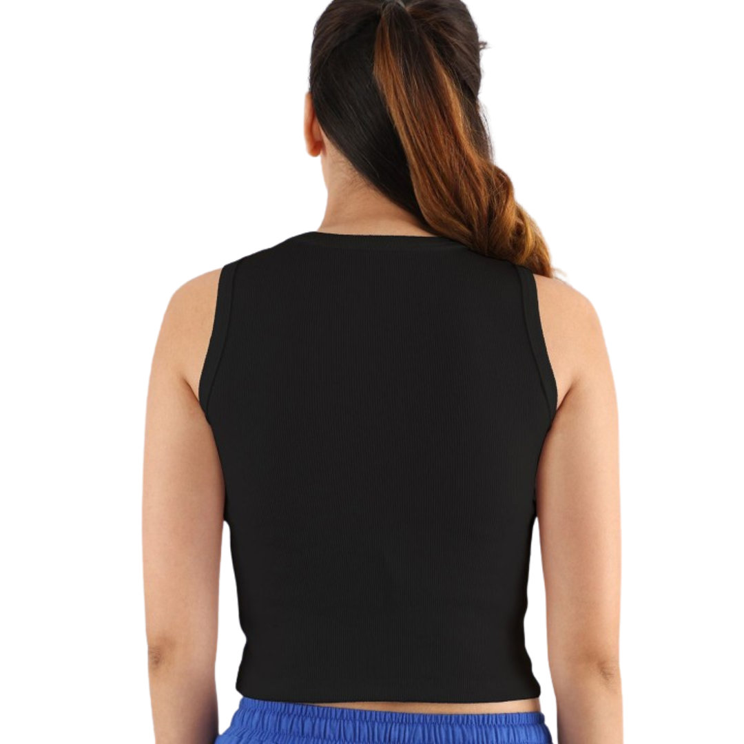 Deevaz Women’s Sleeveless Rib Knitted Cotton Racer Back Tank Tops Crew Neck Crop Tops Black Color.