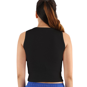 Deevaz Women’s Sleeveless Rib Knitted Cotton Racer Back Tank Tops Crew Neck Crop Tops Black Color.
