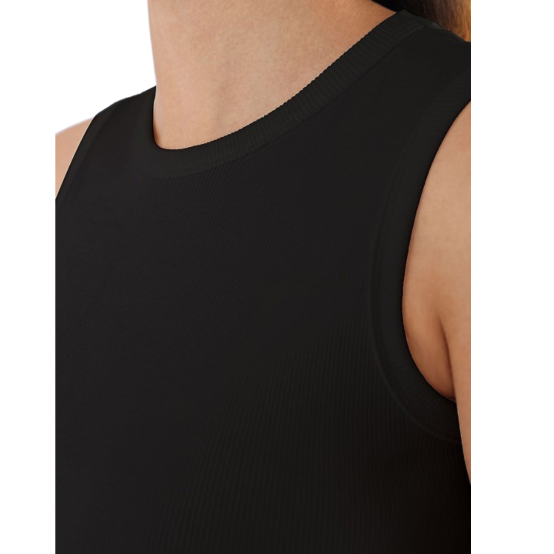 Deevaz Women’s Sleeveless Rib Knitted Cotton Racer Back Tank Tops Crew Neck Crop Tops Black Color.