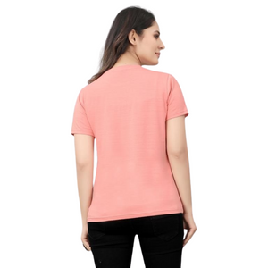 Deevaz Women's Cotton Half Sleeve Regular Fit Solid T-shirts Pink color.