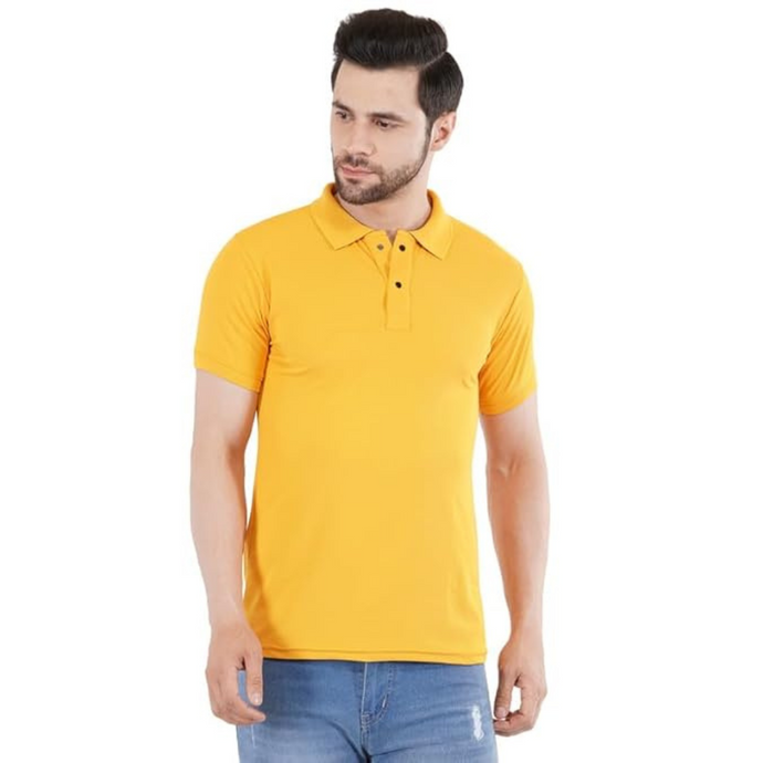 Deevaz Men's Solid Polo Neck Cotton Blend Yellow T-Shirt.