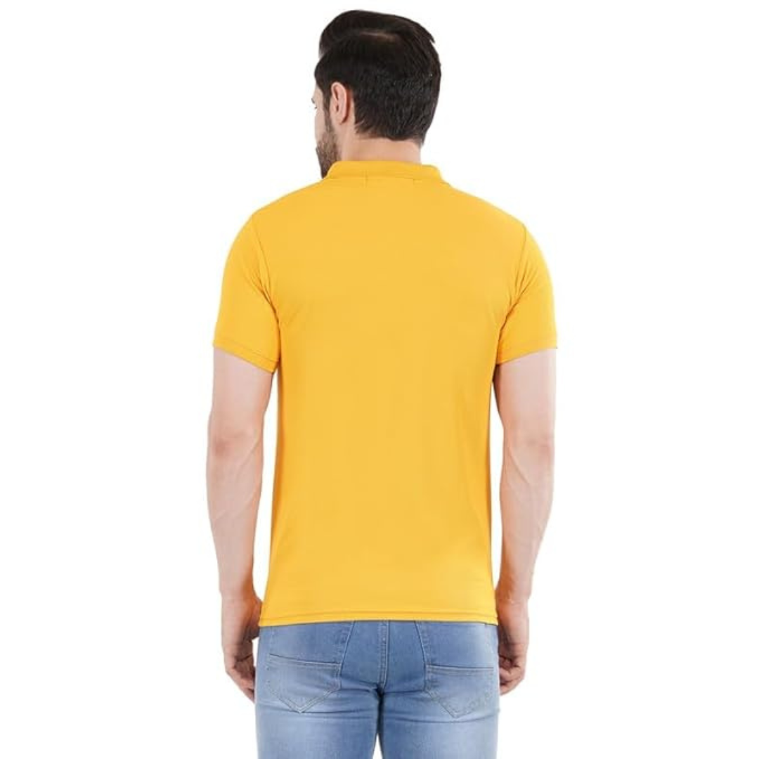 Deevaz Men's Solid Polo Neck Cotton Blend Yellow T-Shirt.