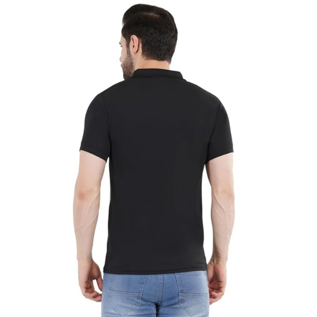 Deevaz Men's Solid Polo Neck Cotton Blend Black T-Shirt.