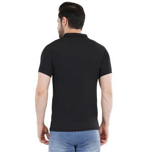 Deevaz Men's Solid Polo Neck Cotton Blend Black T-Shirt.