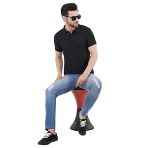 Deevaz Men's Solid Polo Neck Cotton Blend Black T-Shirt.