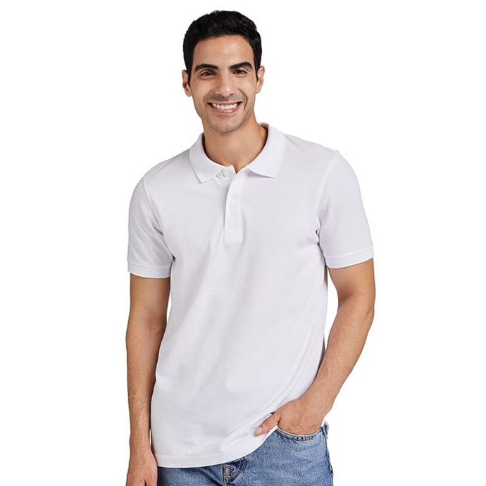 Deevaz Men's Solid Polo Neck Cotton Blend White T-Shirt.