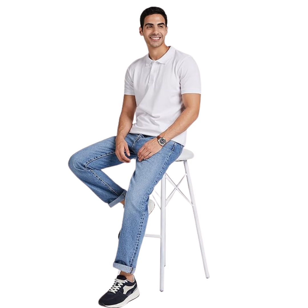 Deevaz Men's Solid Polo Neck Cotton Blend White T-Shirt.