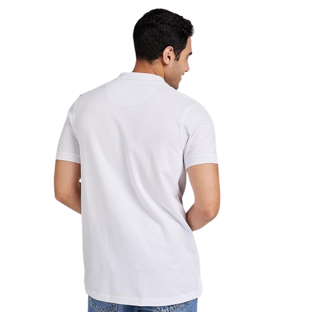 Deevaz Men's Solid Polo Neck Cotton Blend White T-Shirt.