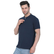 Load image into Gallery viewer, Deevaz Men&#39;s Solid Polo Neck Cotton Blend Navy Blue T-Shirt.