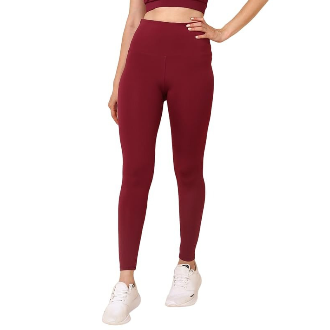 Deevaz Comfort & Snug Fit Active Ankle-Length Tights In Maroon Color (Back Pocket)