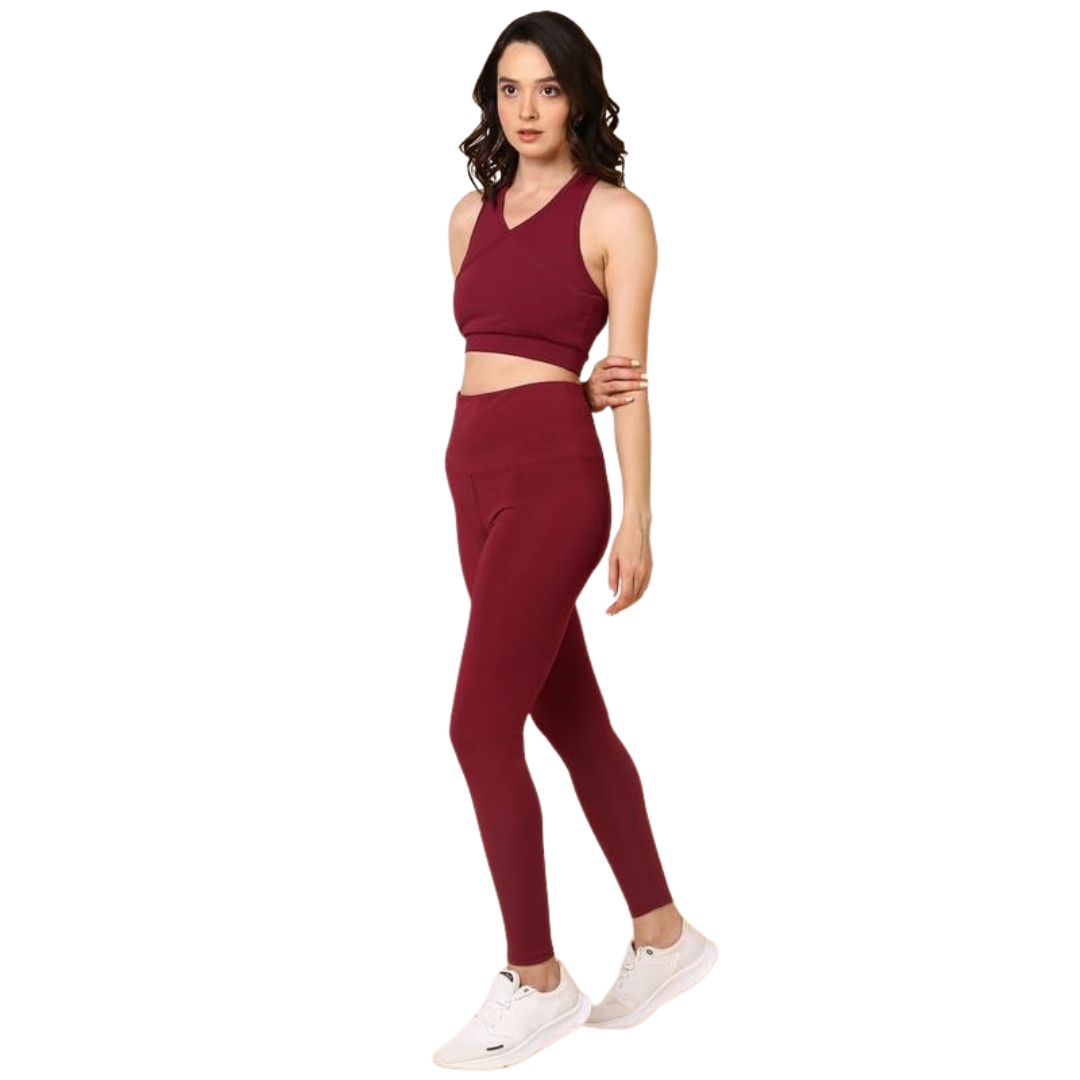 Deevaz Comfort & Snug Fit Active Ankle-Length Tights In Maroon Color (Back Pocket)