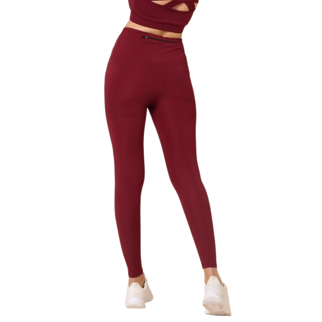 Deevaz Comfort & Snug Fit Active Ankle-Length Tights In Maroon Color (Back Pocket)