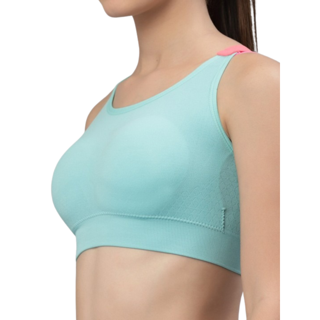 Deevaz Women's Polyamide & Spandex Sports Bra in Mint Colour with Removable Pads.