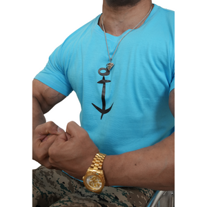 Deevaz Men's regular Fit  Cotton Half Sleeve Printed Sky Blue T-shirt for Men .