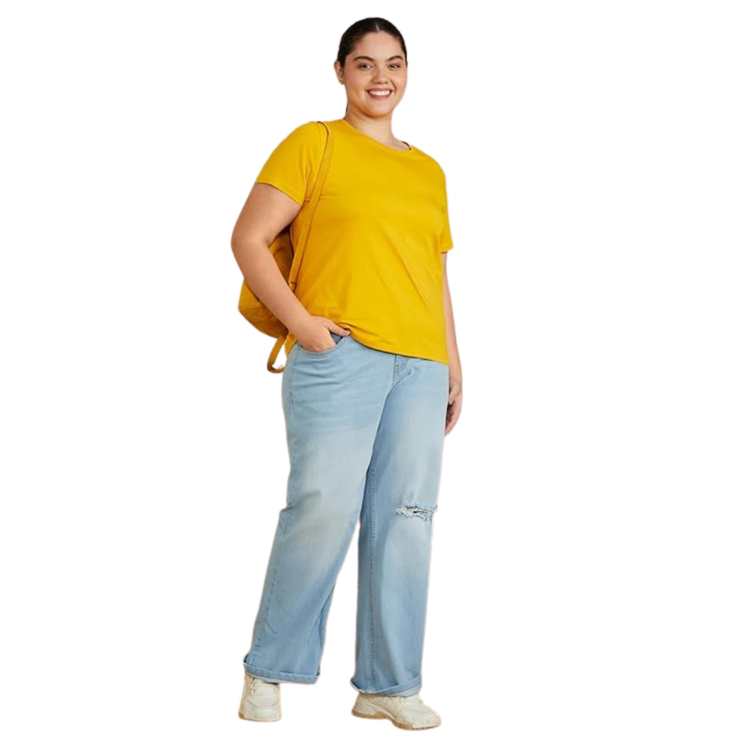 Deevaz Women Comfort Fit Round Neck Half Sleeve Cotton T Shirts In Yellow.