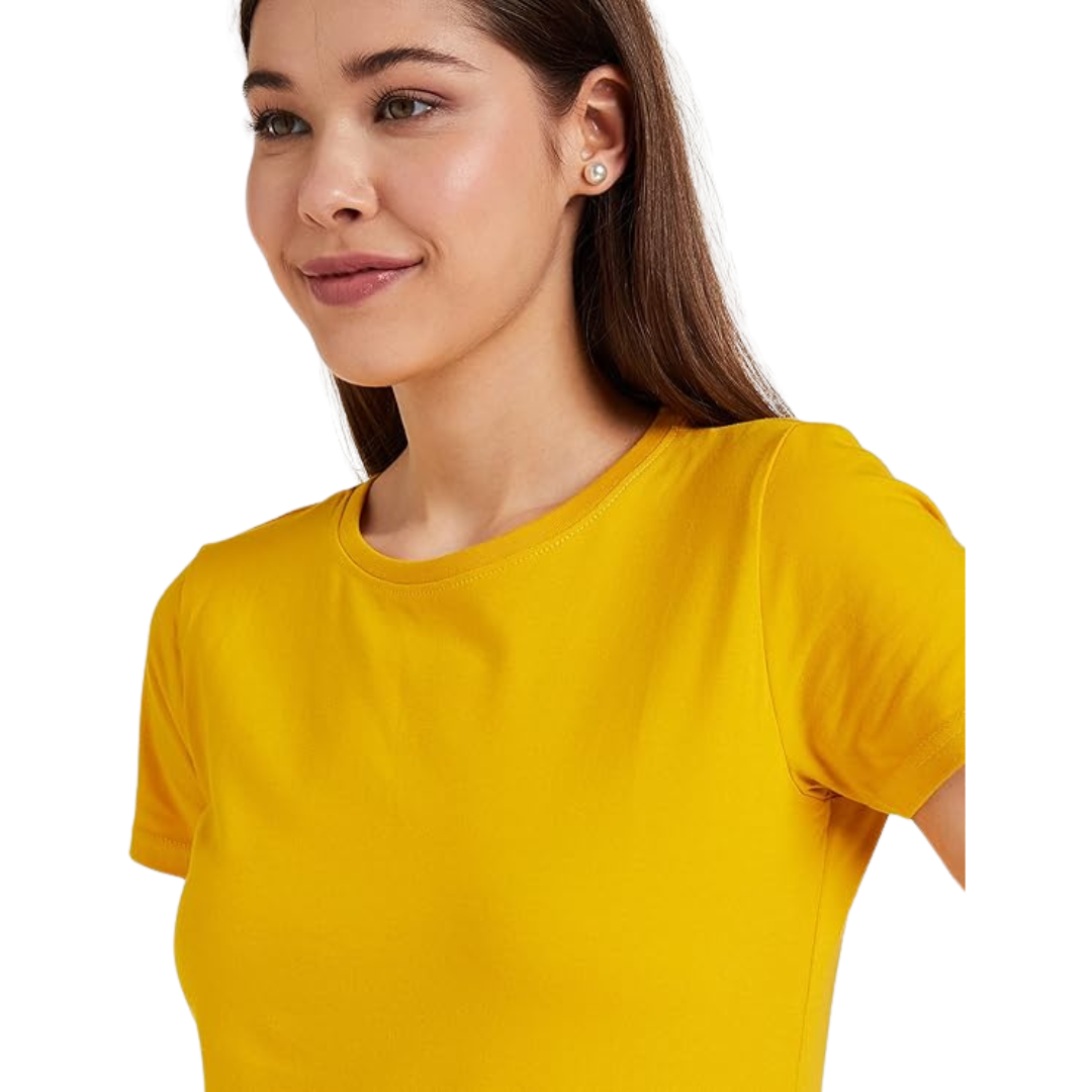 Deevaz Women Comfort Fit Round Neck Half Sleeve Cotton T Shirts In Yellow.