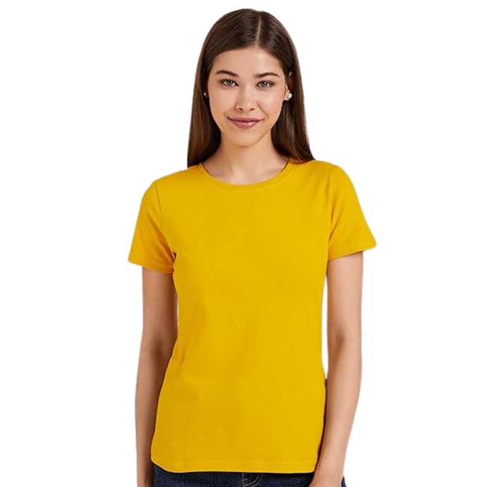 Deevaz Women Comfort Fit Round Neck Half Sleeve Cotton T Shirts In Yellow.