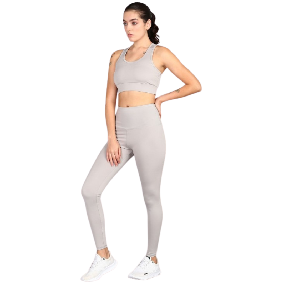 Deevaz Comfort & Snug Fit Active Ankle-Length Tights In Grey Color (Back Pocket).