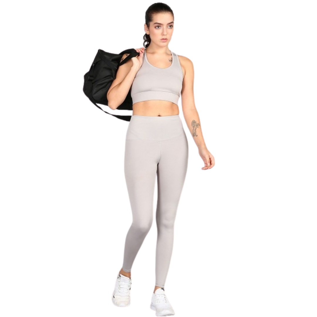 Deevaz Comfort & Snug Fit Active Ankle-Length Tights In Grey Color (Back Pocket).
