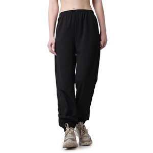 Deevaz Women's Solid Comfort Fleece Regular-Fit Cotton Joggers Track Pant In Black color.